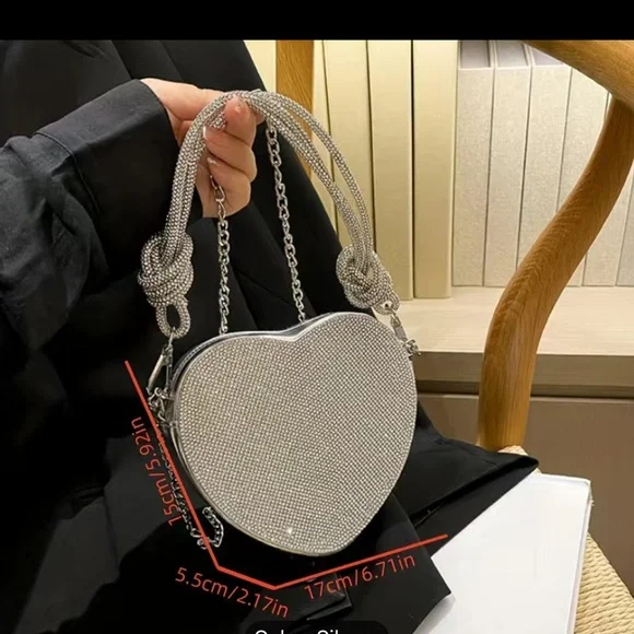 New Heart Shaped Rhinestone Handbag - Picture 2 of 4